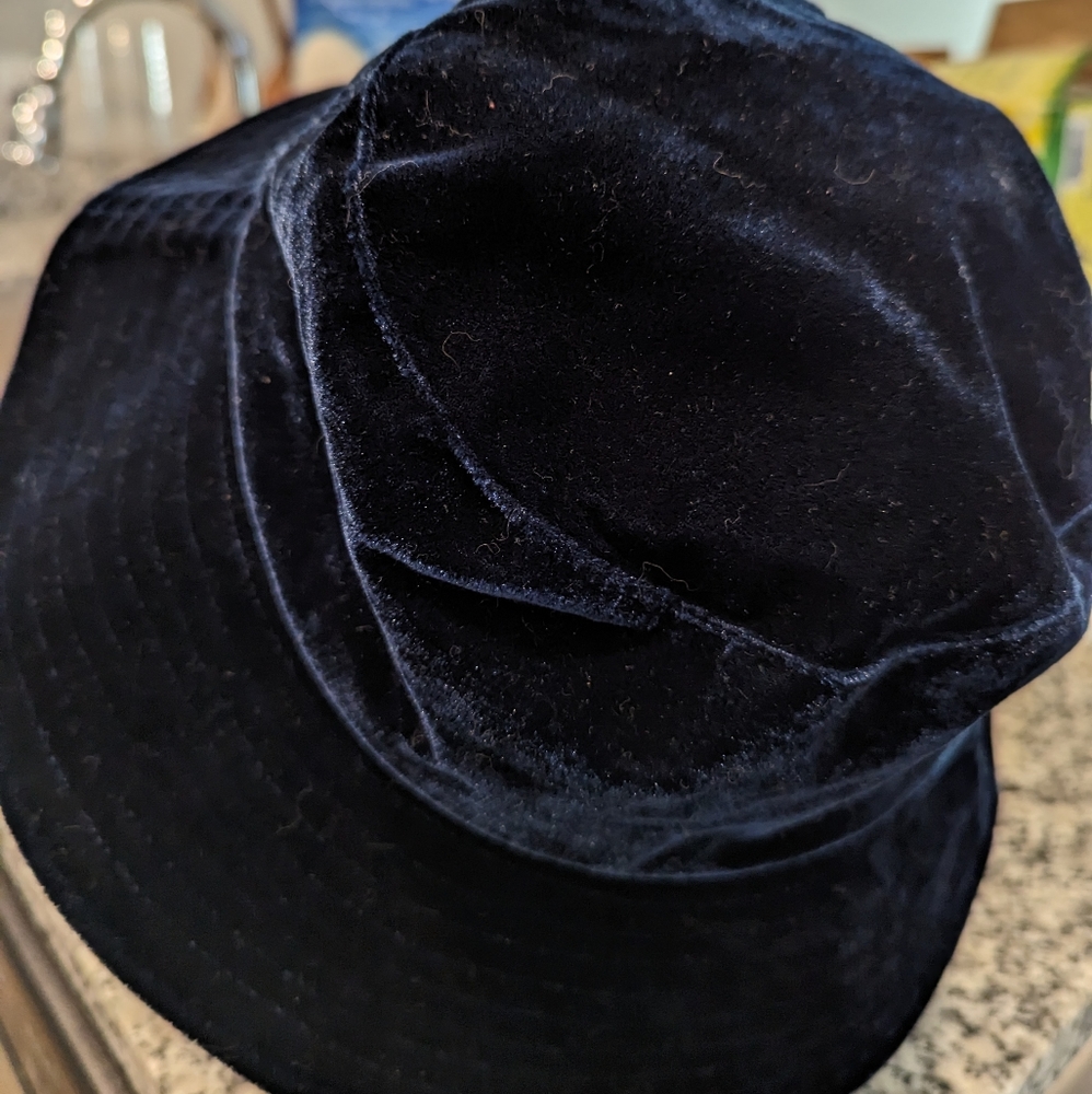 Anthropologie Bucket Hat Navy Velvour